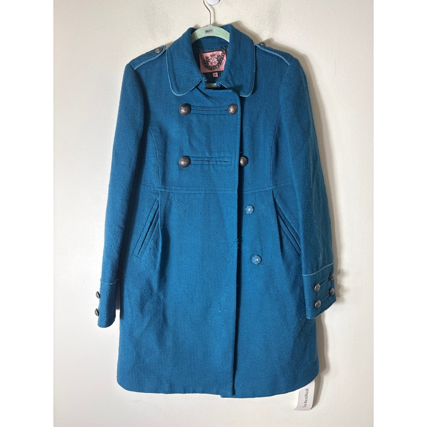Juicy Couture Teal Millitary Style Coat sz M