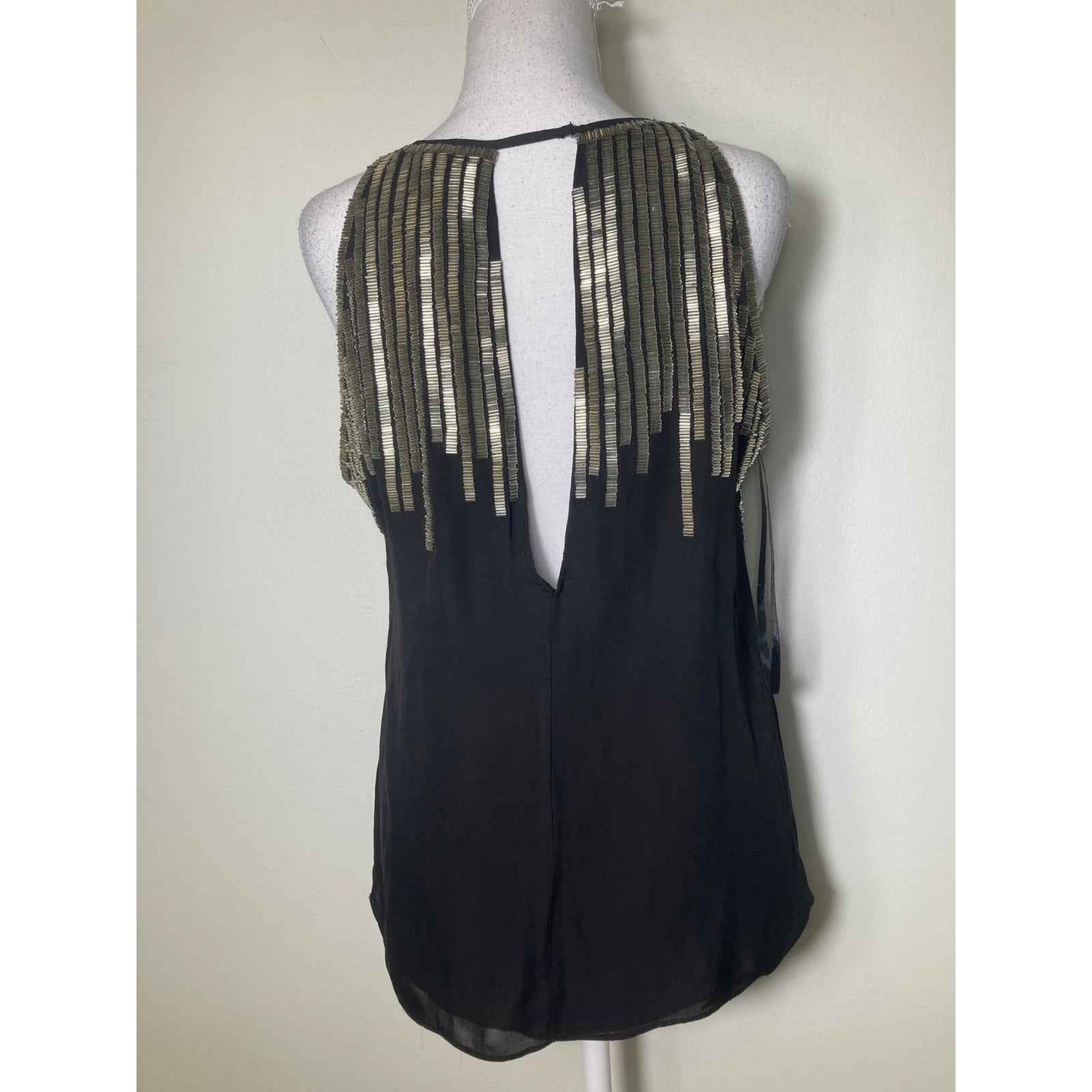 Parker Black Beaded Sleeveless Silk Special Occasion Top Sz S (18.5" P to P)