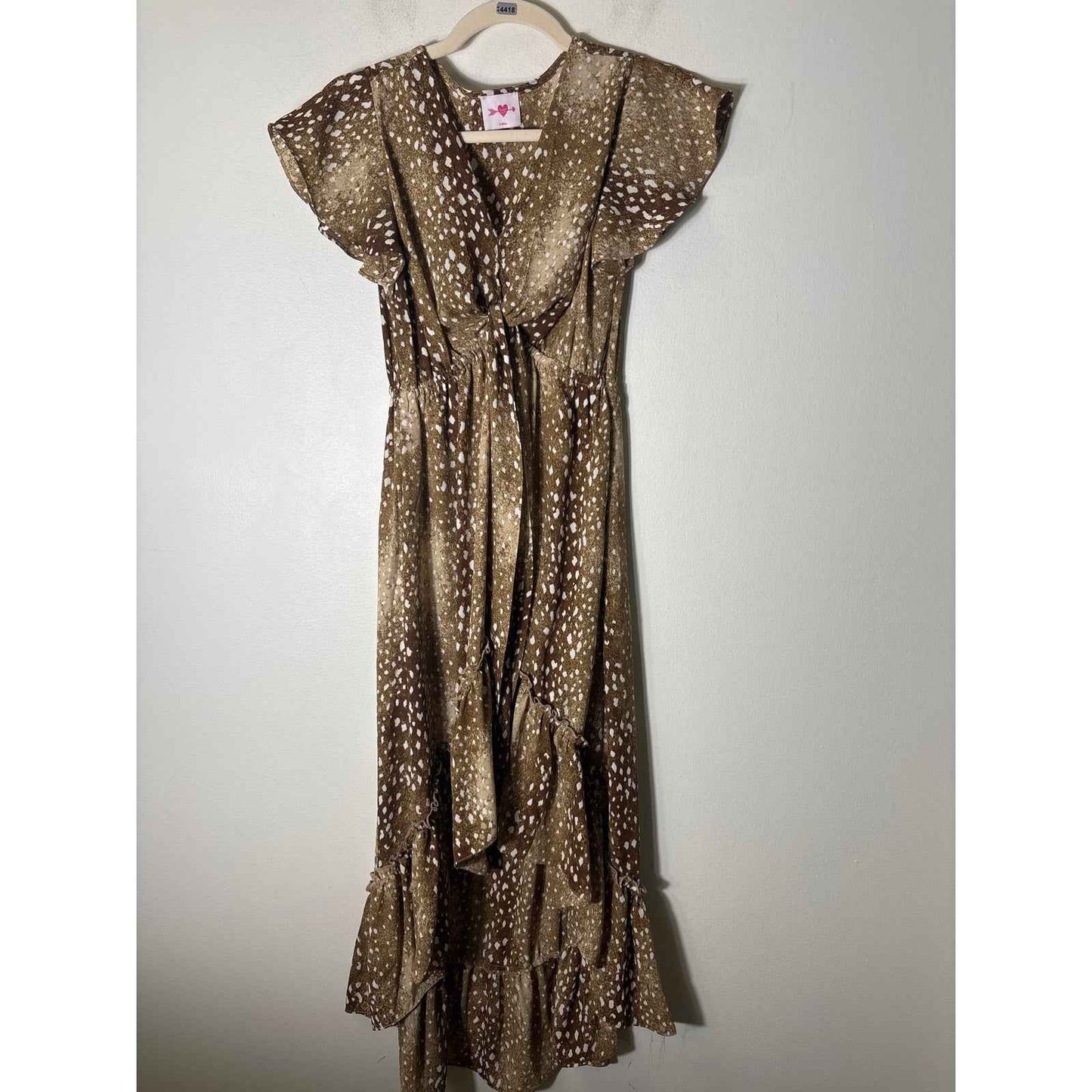 Buddy Love Brown Flutter Sleeve A-Line Maxi Dress with High Low Home Sz XS