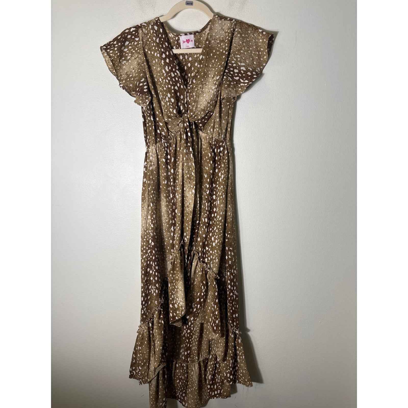 Buddy Love Brown Flutter Sleeve A-Line Maxi Dress with High Low Home Sz XS