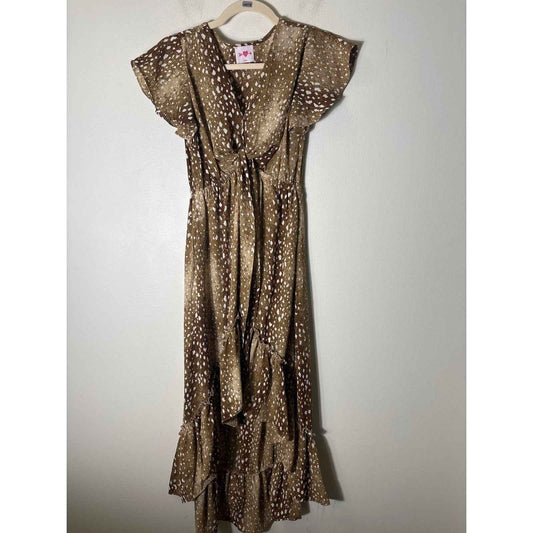 Buddy Love Brown Flutter Sleeve A-Line Maxi Dress with High Low Home Sz XS