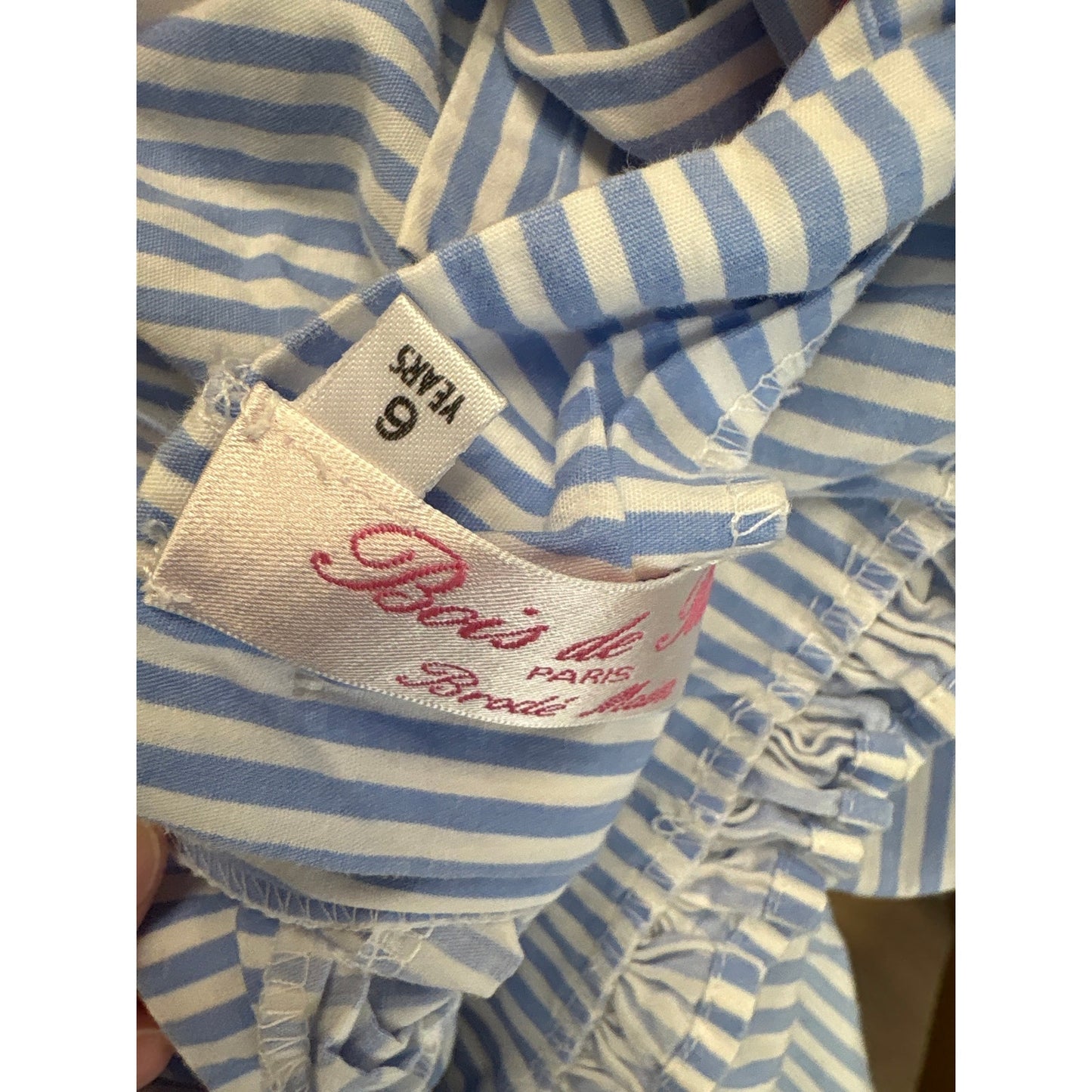 Girls Vintage Bois De Rose Blue & White striped Smocked dress Sz 6