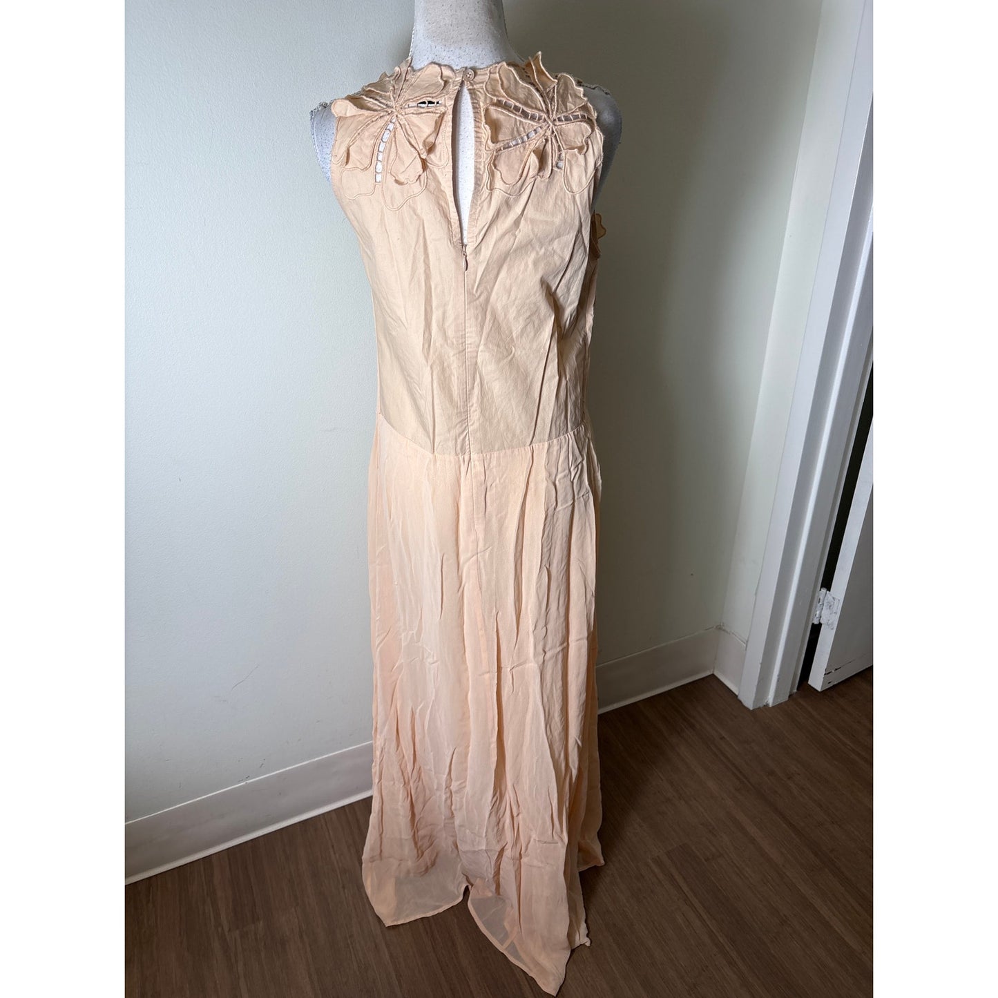 Forete Forete "Il Ricamo" Pale Peace Flower Applique Maxi Dress Sz 6 (II)