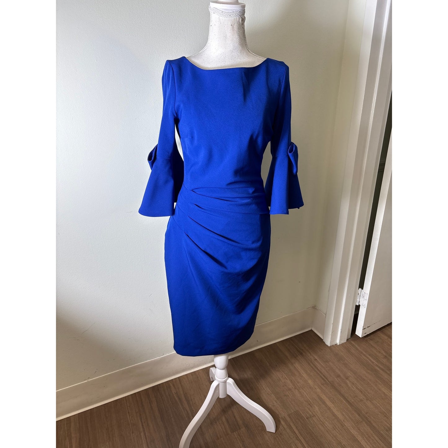 Posh Couture Electric Blue 3/4 Sleeve Midi Cocktial Dress Sz S