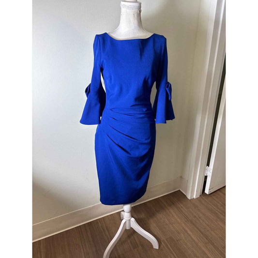 Posh Couture Electric Blue 3/4 Sleeve Midi Cocktial Dress Sz S
