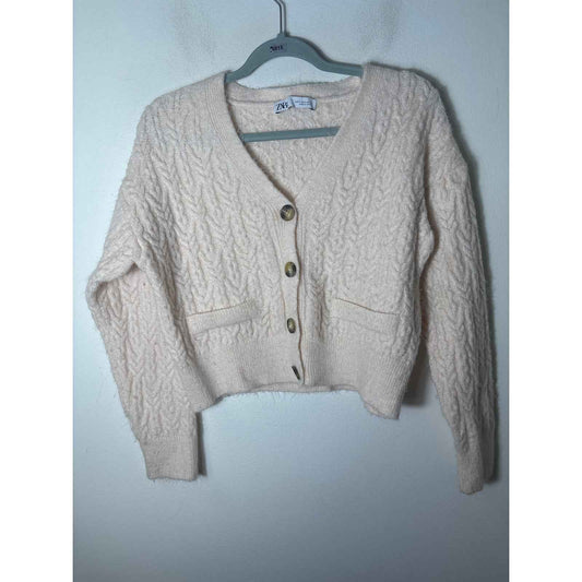 Zara Cream Long Sleeve Knit Button Up Cardigan Sz M