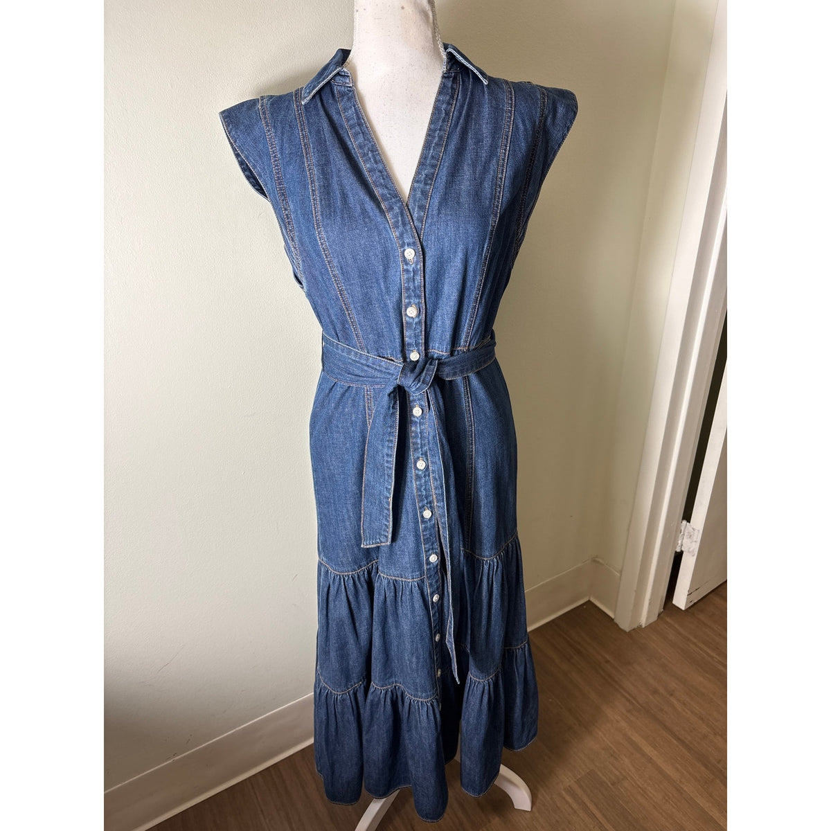 Veronica Beard Jeans Cap Sleeve Button Up Maxi Dress Sz 4