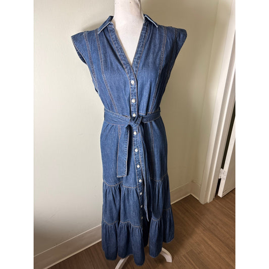 Veronica Beard Jeans Cap Sleeve Button Up Maxi Dress Sz 4
