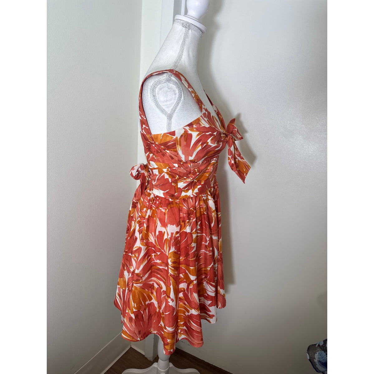 Alexis Pink Orange Floral Sleeveless Summer Mini Dress with Tie Back Sz 0