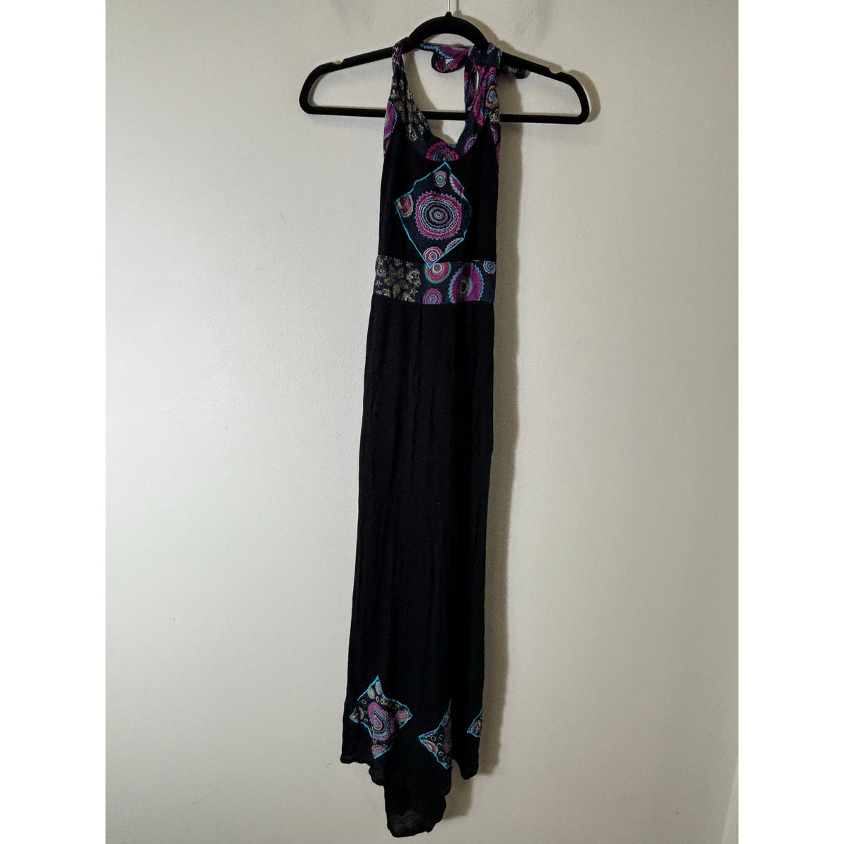 Jaxli Black Boho Halter Backless Maxi Dress Sz M