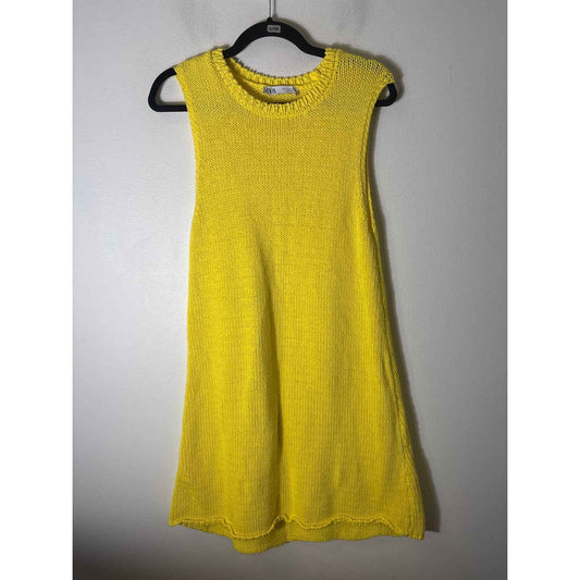 Zara Bright Yellow Knit Sleeveless Sweater Dress Sz L