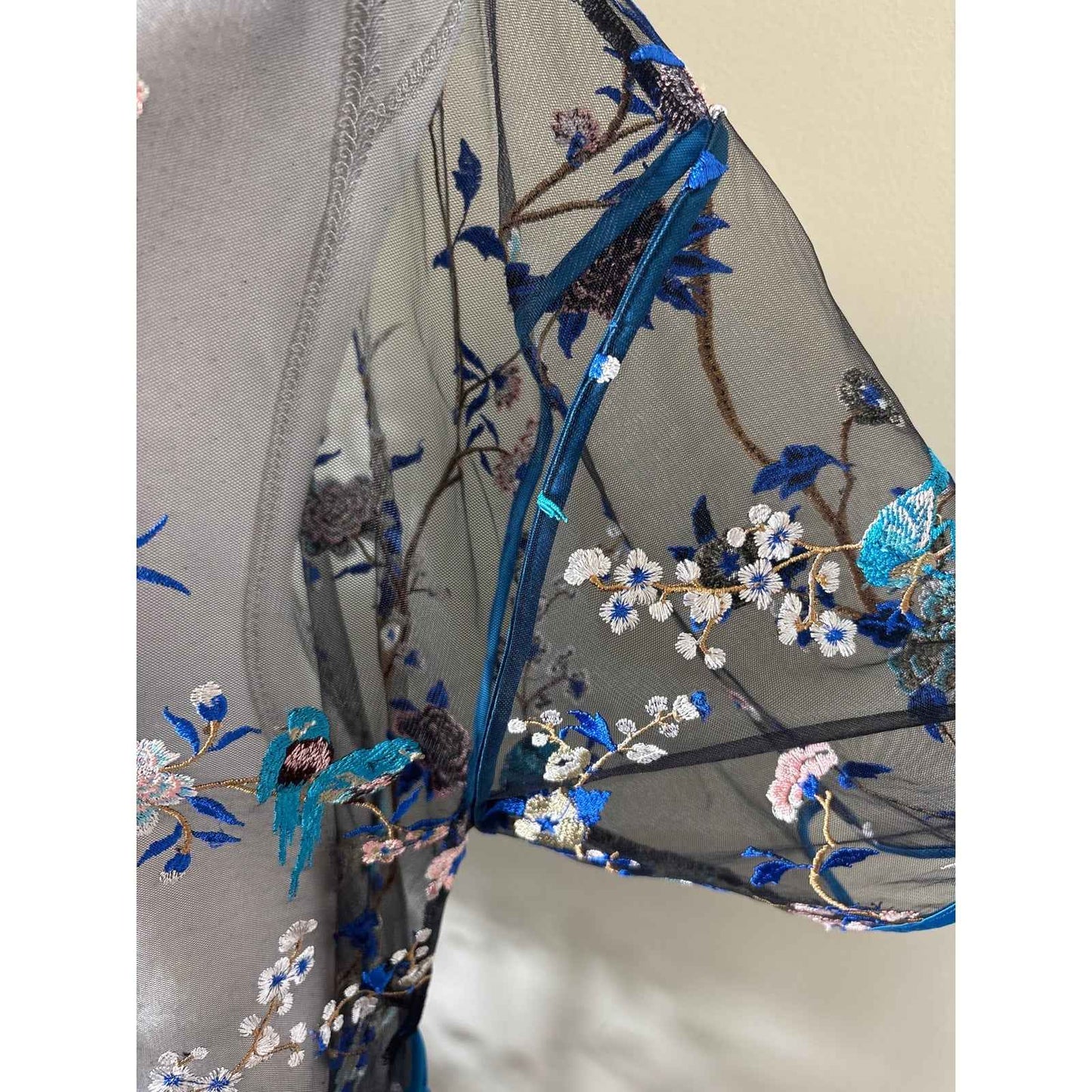 Rya Collection Black Blue Embroidered Sheer Robe Sz XS/S