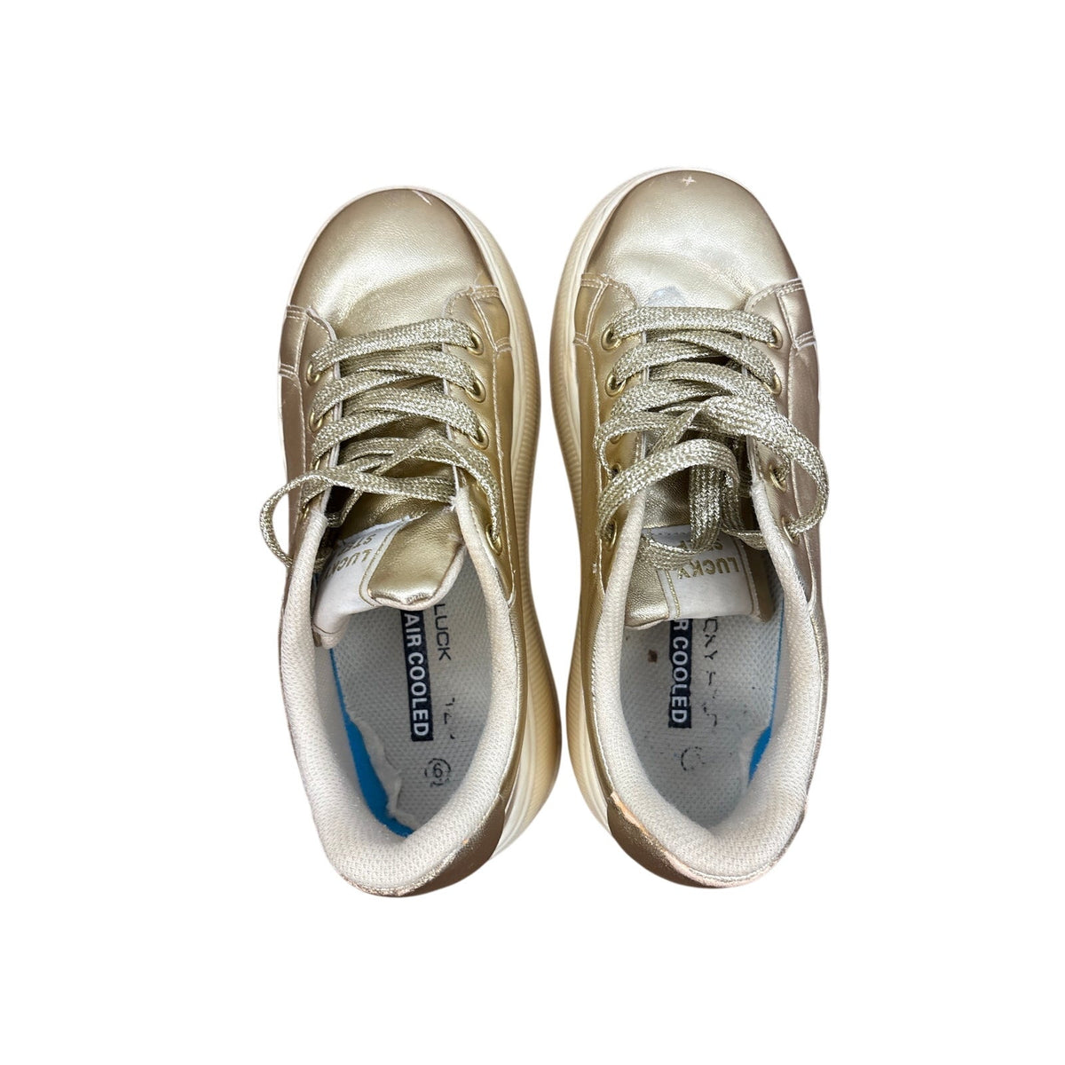 Lucky Step Gold Lace Up Platform Fashion Sneaker Sz 6