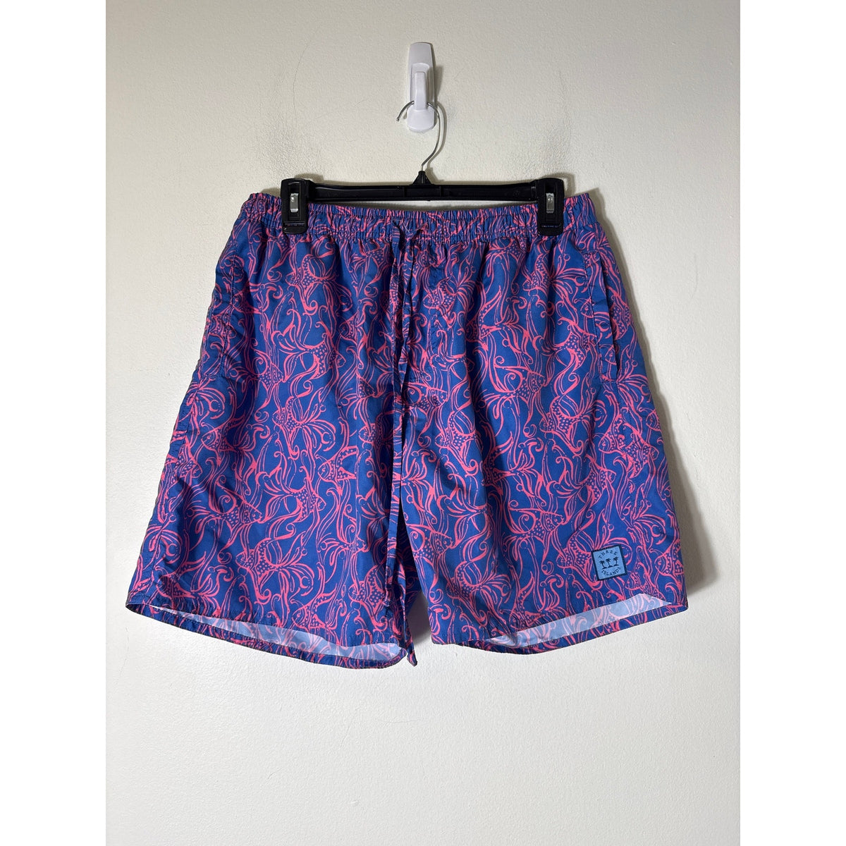 Men's Three Islands Blue Pink Fish Swim Trunks Sz L