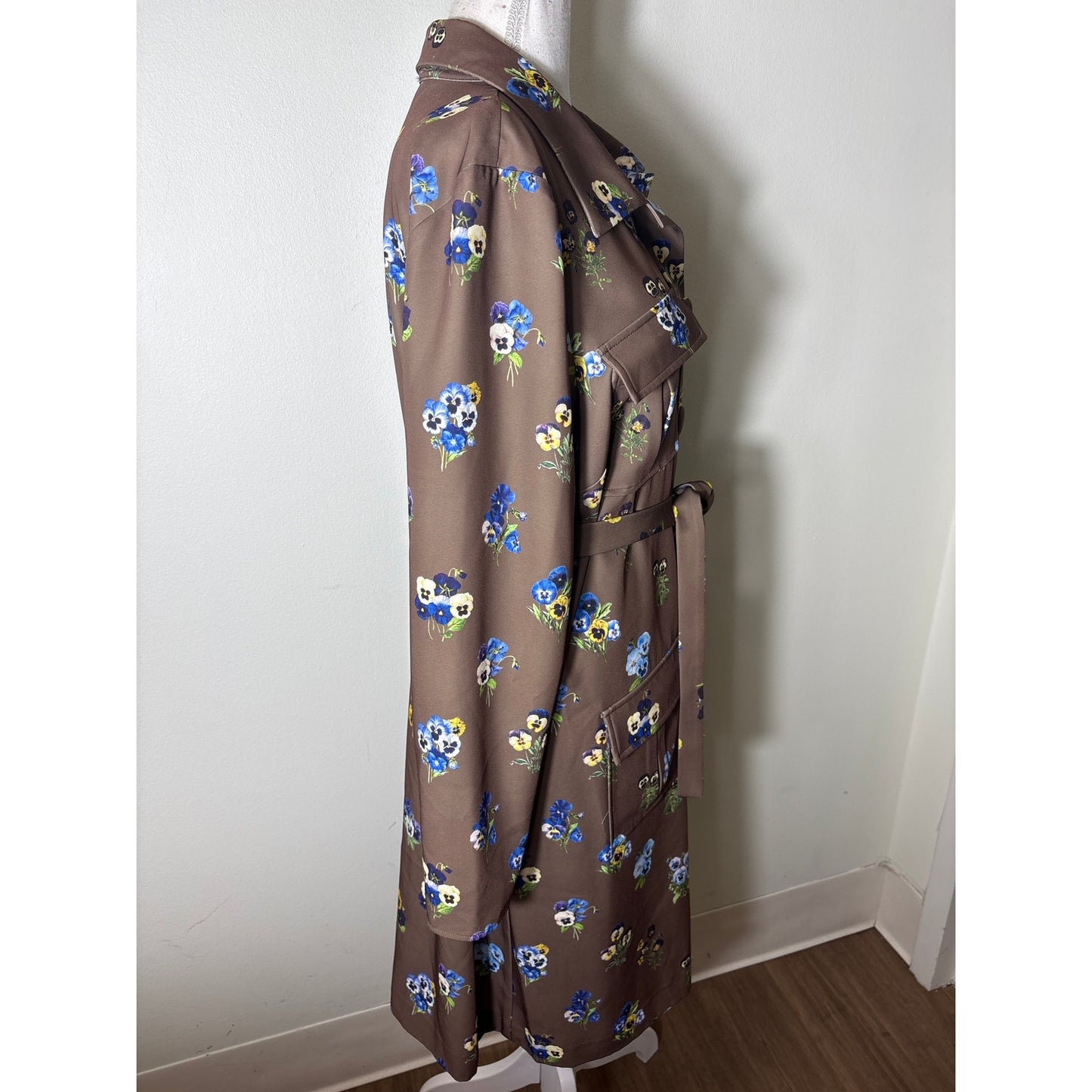 Molly Moorkamp Brown Floral Long Sleeve Button Up Dress Sz 14