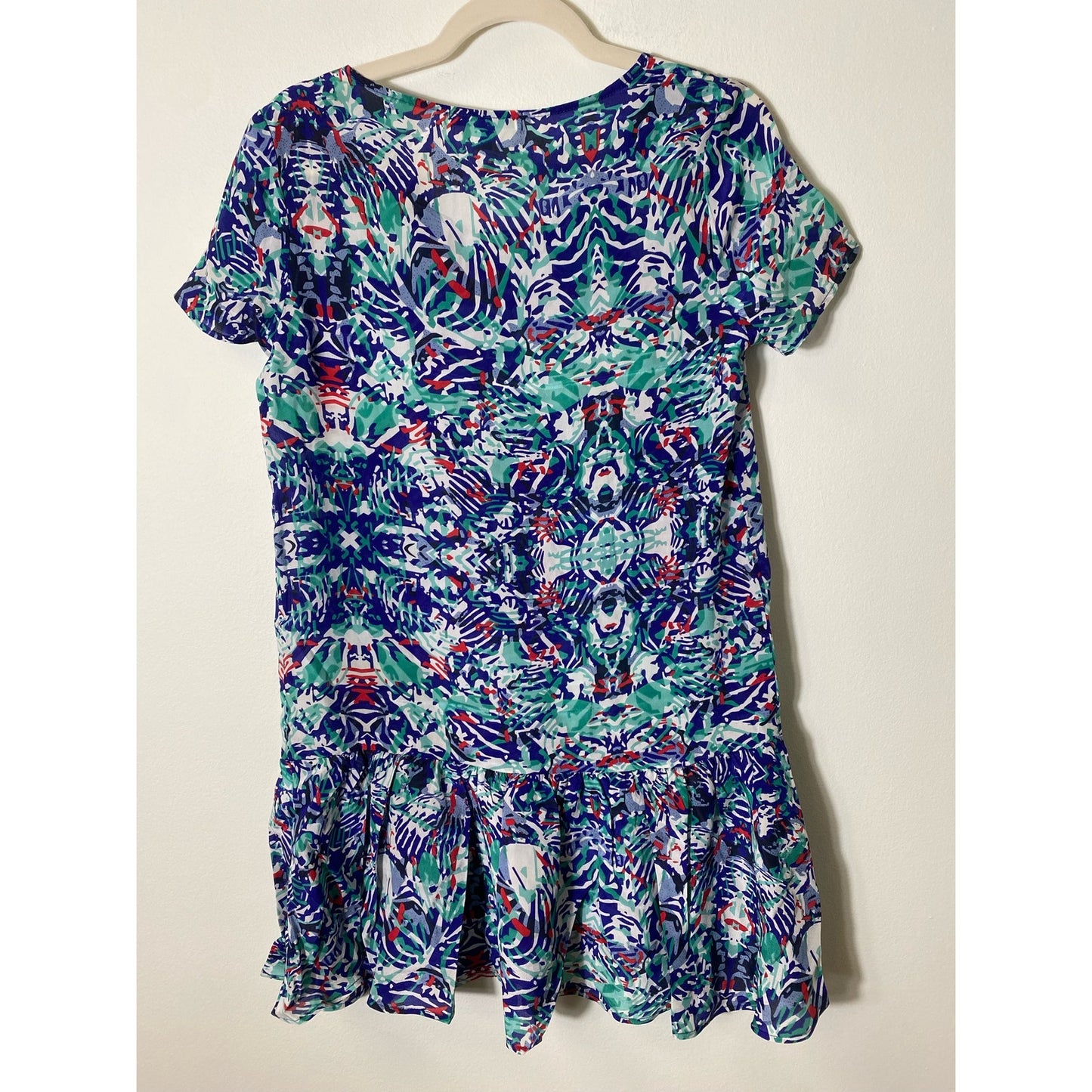 Piperlime Collection Blue Green Red Printed Silk Dress Sz S