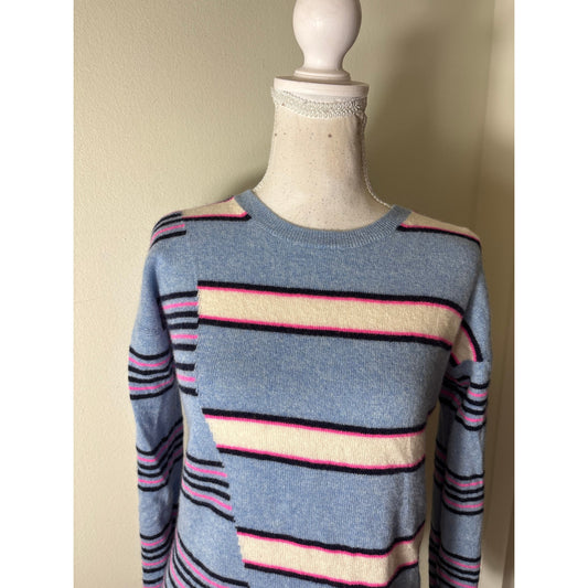 Aqua Blue and Pink Stripe Cashmere Sweater Sz XS
