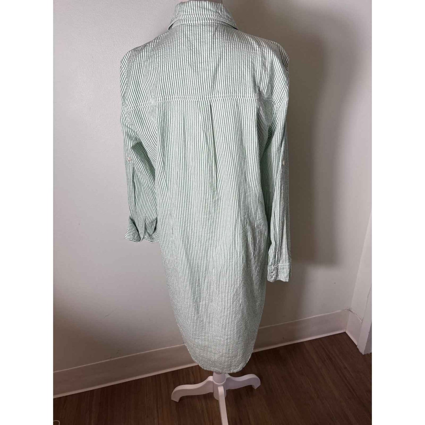 Roller Rabbit Green and White Stripe Long Cotton Midi Shirt Dress Sz S