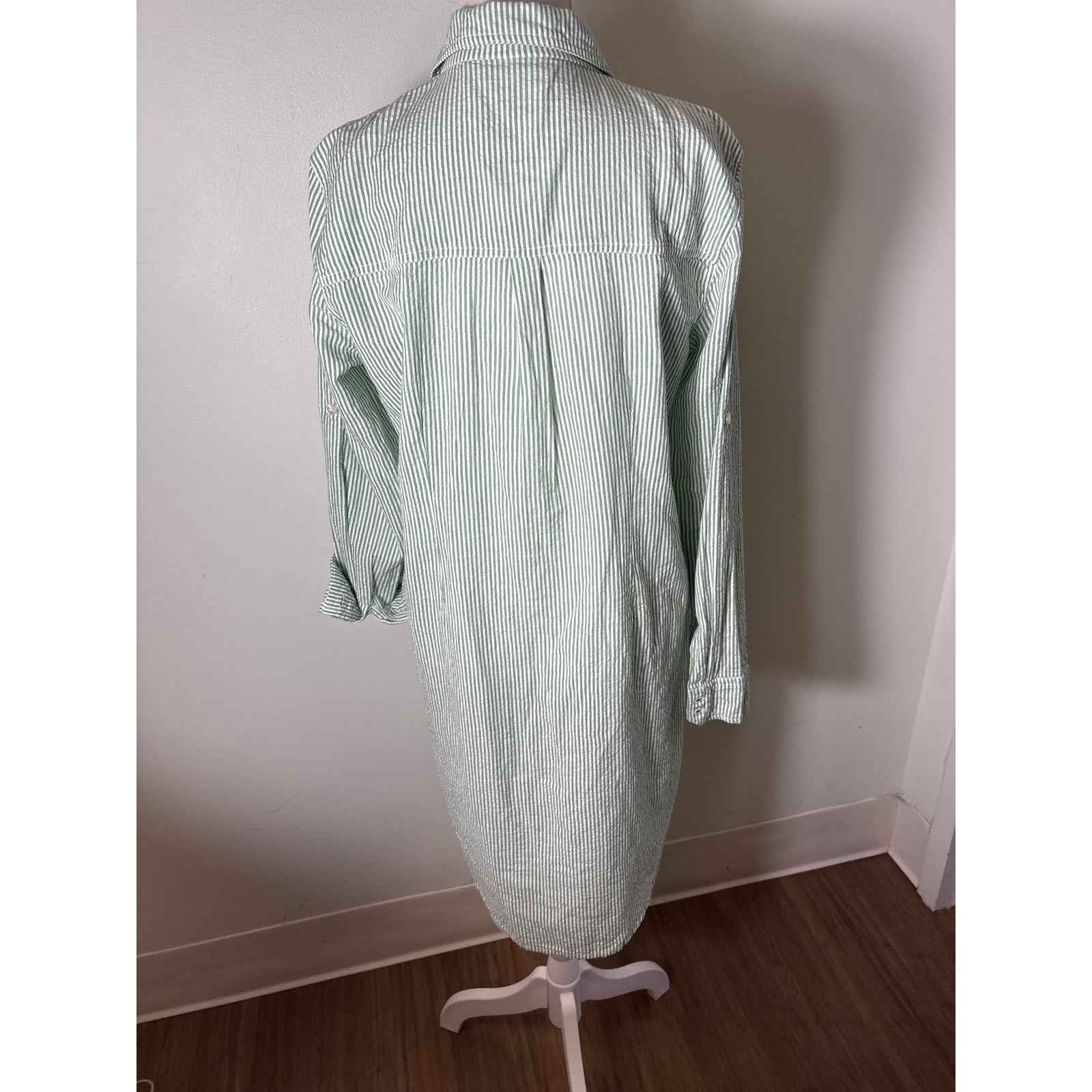 Roller Rabbit Green and White Stripe Long Cotton Midi Shirt Dress Sz S