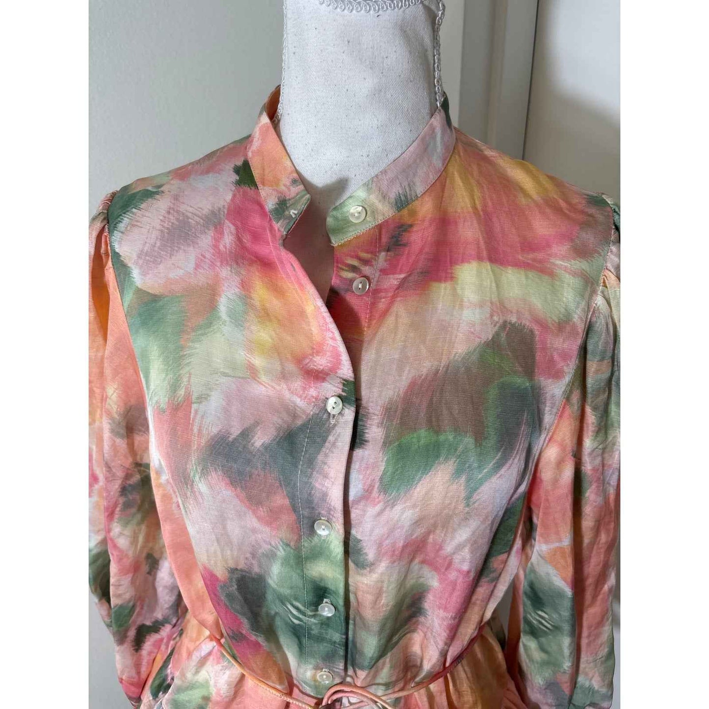 Significant Other Peach Watercolor 3/4 Puff Sleeve Mini Dress Sz 2