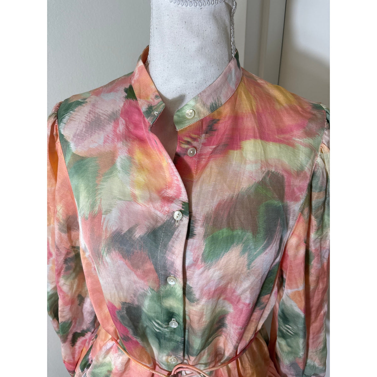 Significant Other Peach Watercolor 3/4 Puff Sleeve Mini Dress Sz 2