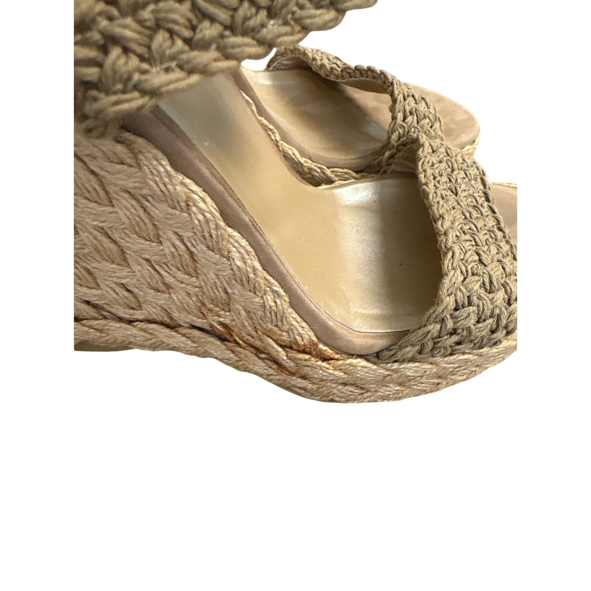 Stuart Weitzman Tan Braided Rafia Wedge Sandals Sz 8.5