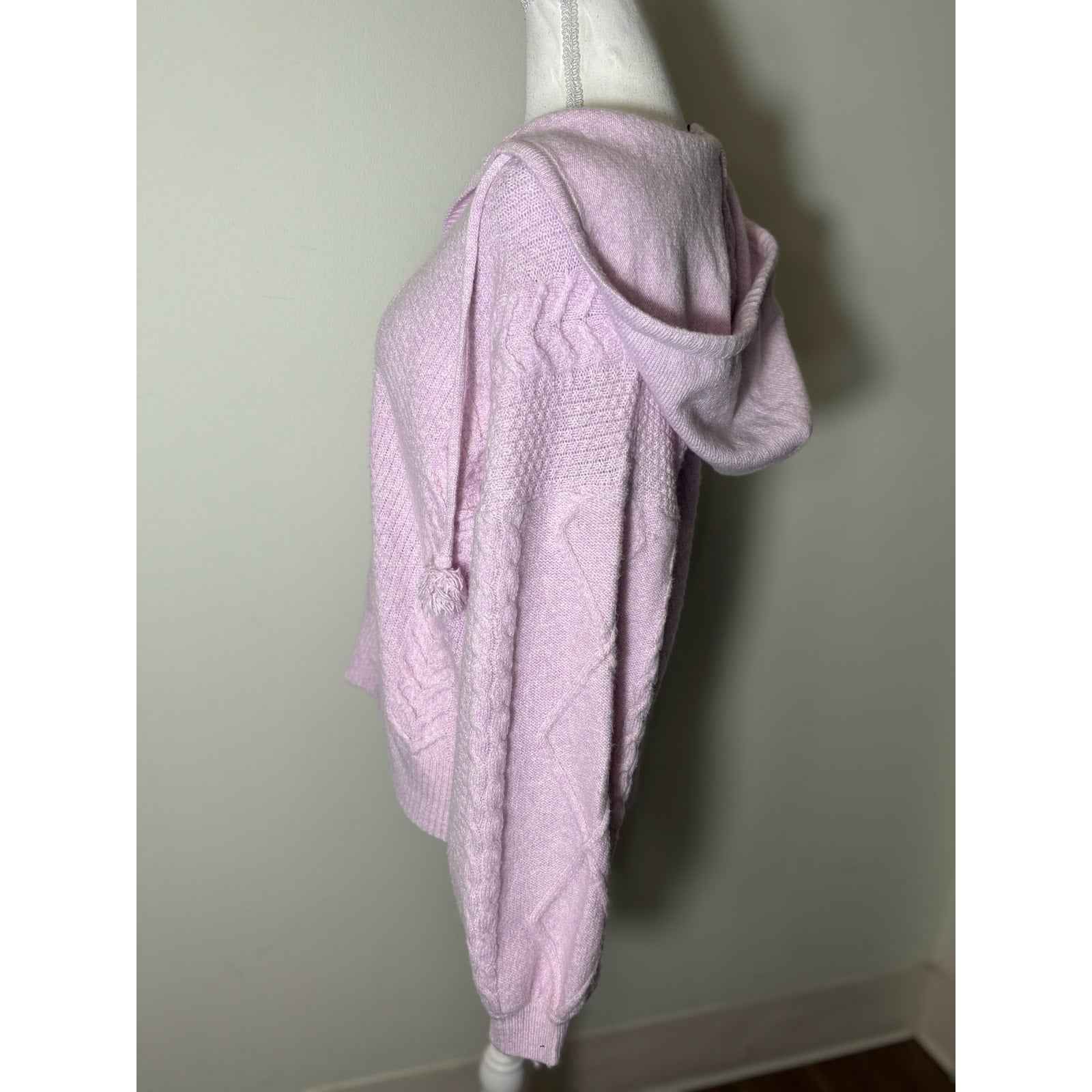 Central Park West Lillac Pullover Cable Sweater Hoodie Sz M