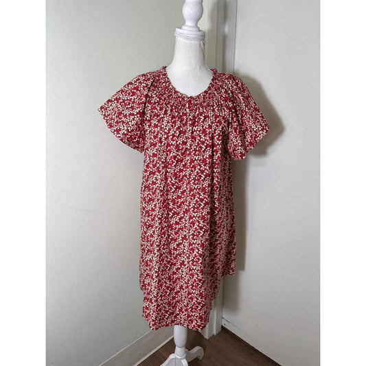 Apiece Apart Red Floral Cap Sleeve Cotton Mini Dress Sz S