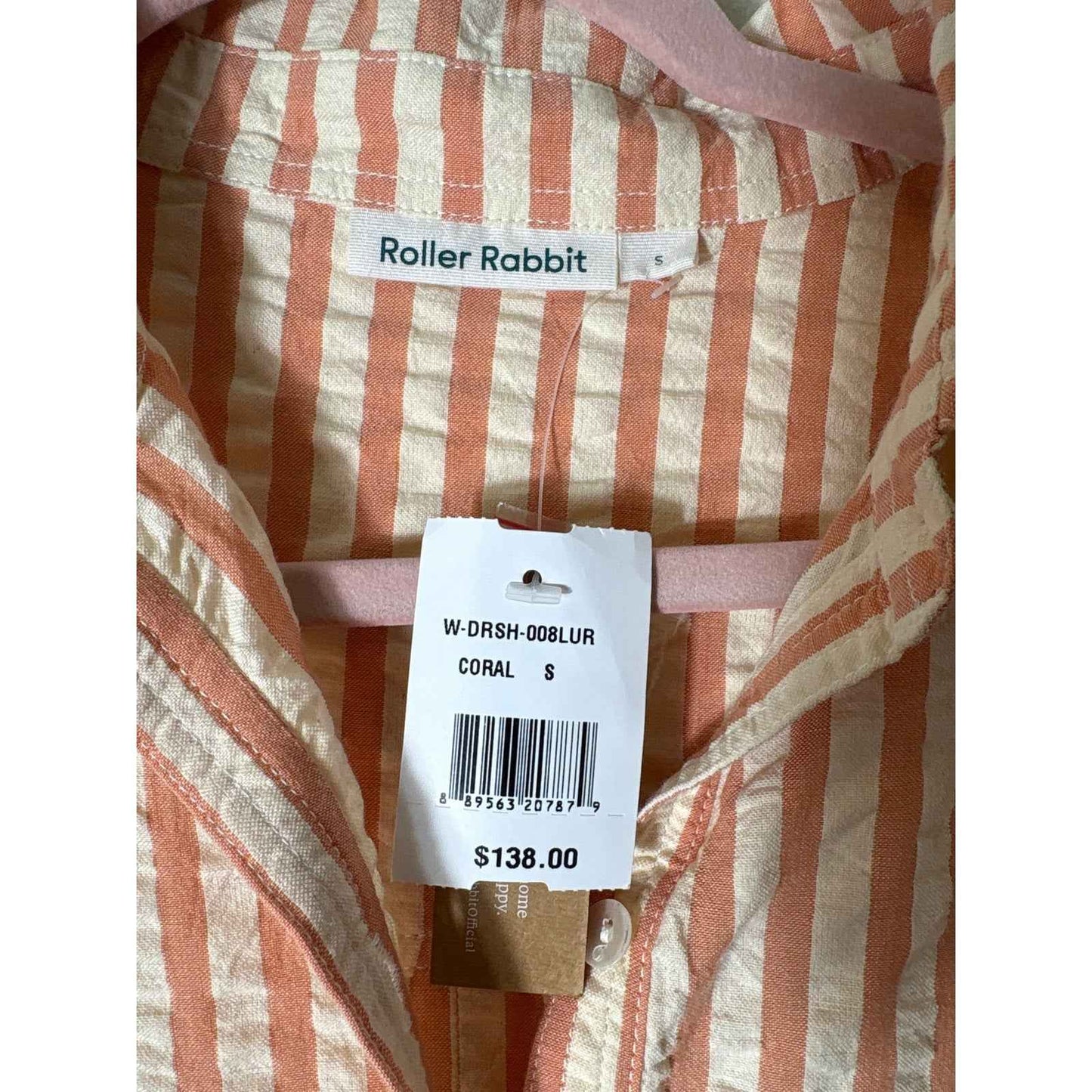 NWT Roller Rabbit Coral Stripe Shirt Dress Sz S
