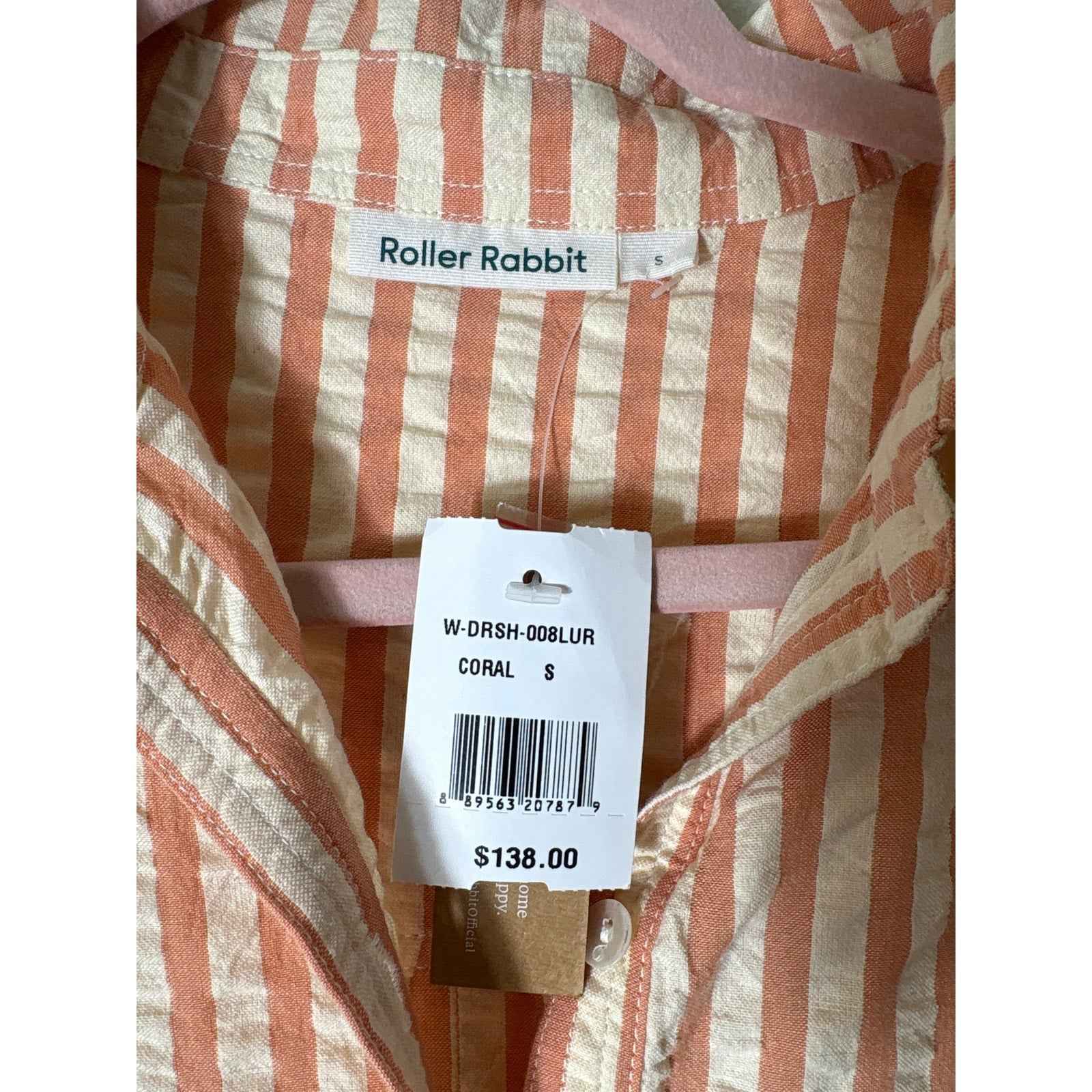 NWT Roller Rabbit Coral Stripe Shirt Dress Sz S
