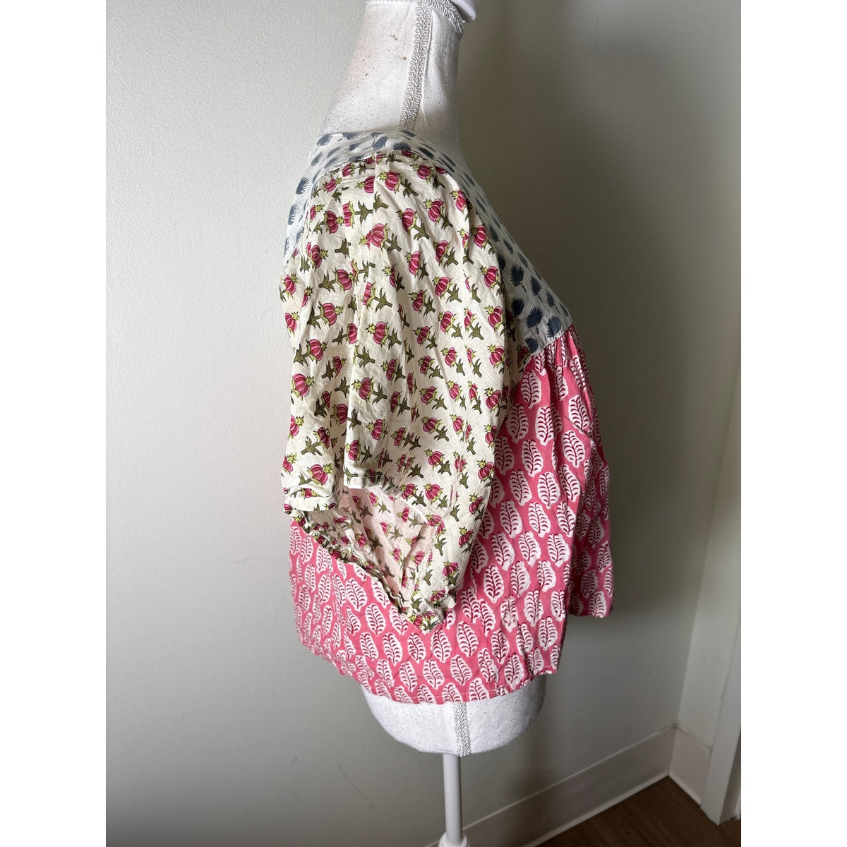 Emerson Fry / India Collection Pink and Blue Block Print Cotton Top  Sz S