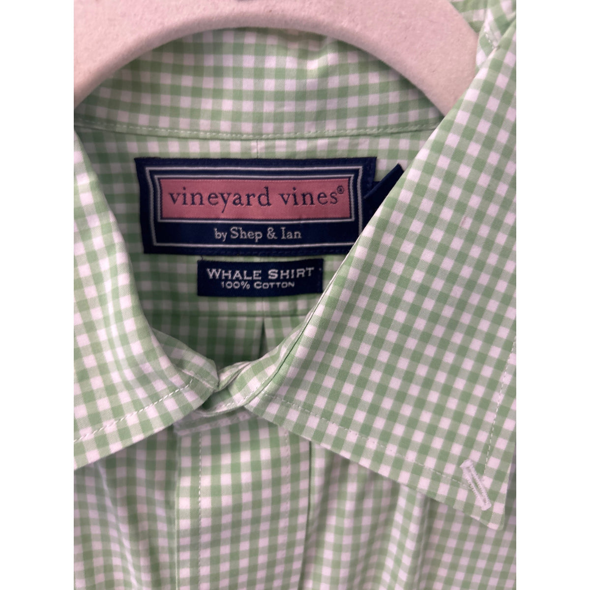 Mens Vineyard Vines Green Gingham Whale Long Sleeve Shirt Sz M