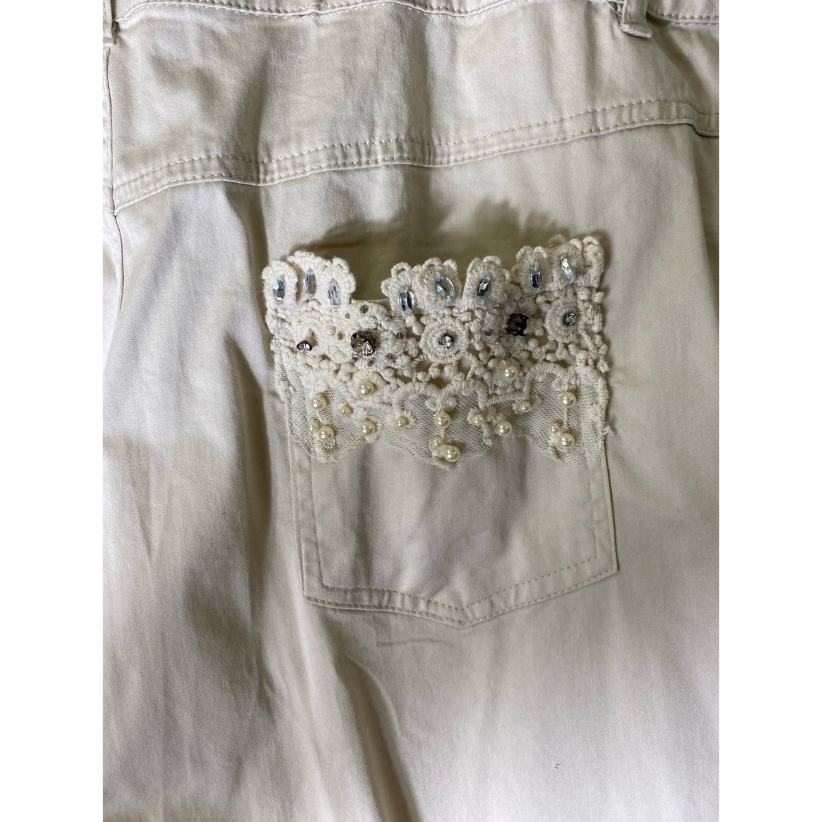Style Tan Slacks W Pearl/Diamond Embellishments sz 14