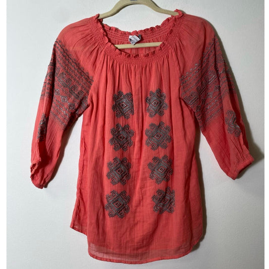 Christophe Sauvat Elastic Embroidered 3/4 Sleeve Blouse Sz S