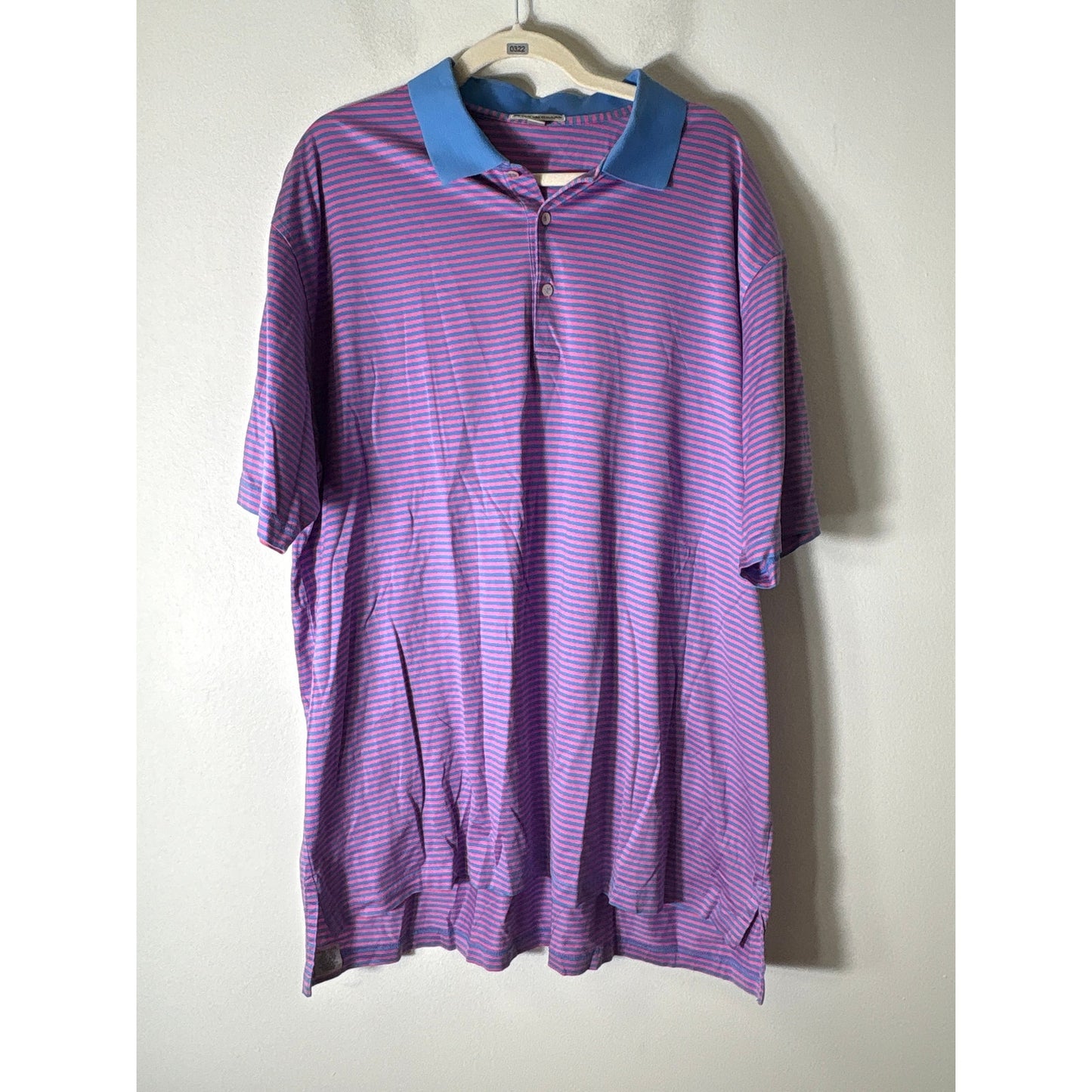 Mens Peter Millar Pink and Blue Stripe Short Sleeve Polo Style Shirt Sz XXL
