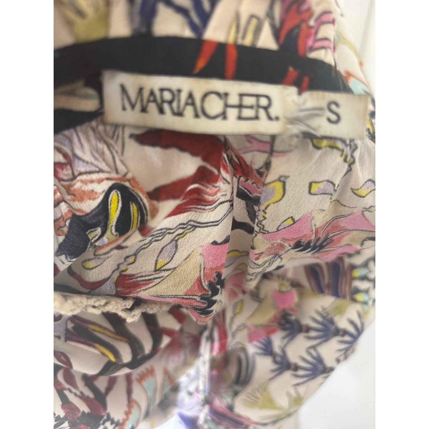 Mariacher Tie Neck Floral Sleevless Ruffled Neck Blouse Sz S