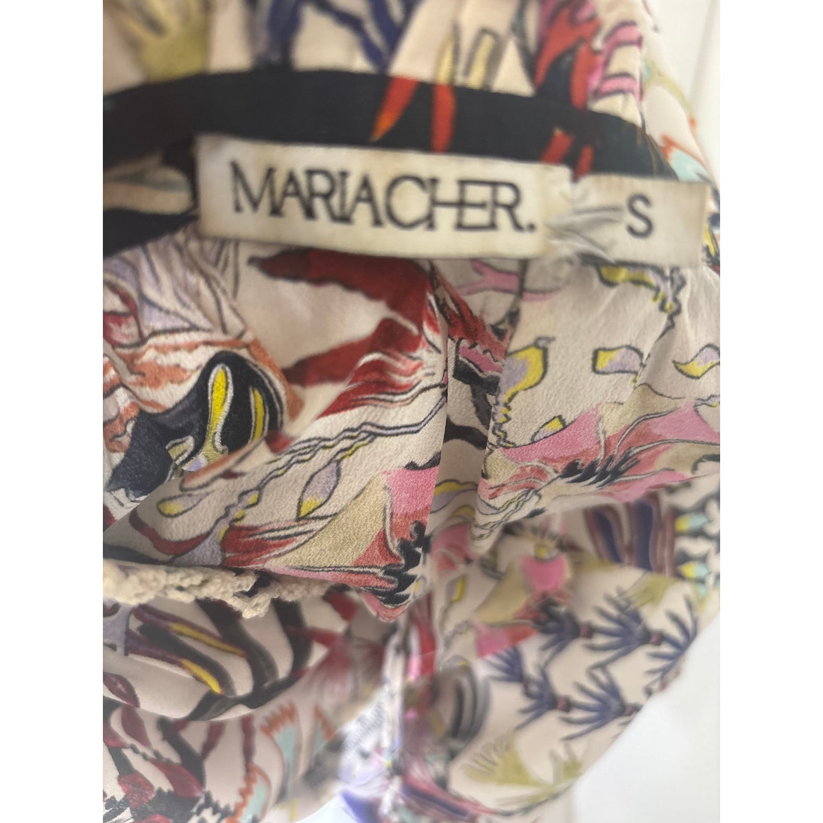 Mariacher Tie Neck Floral Sleevless Ruffled Neck Blouse Sz S