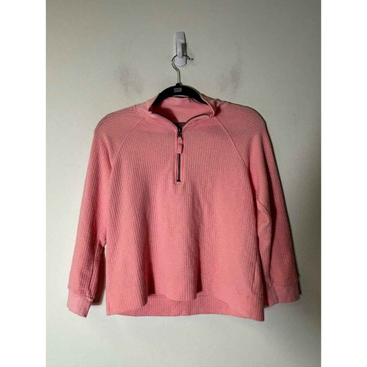 Lilla P Classic Pink Long Sleeve Waffle Knit Quarter Zip Pullover Sz S