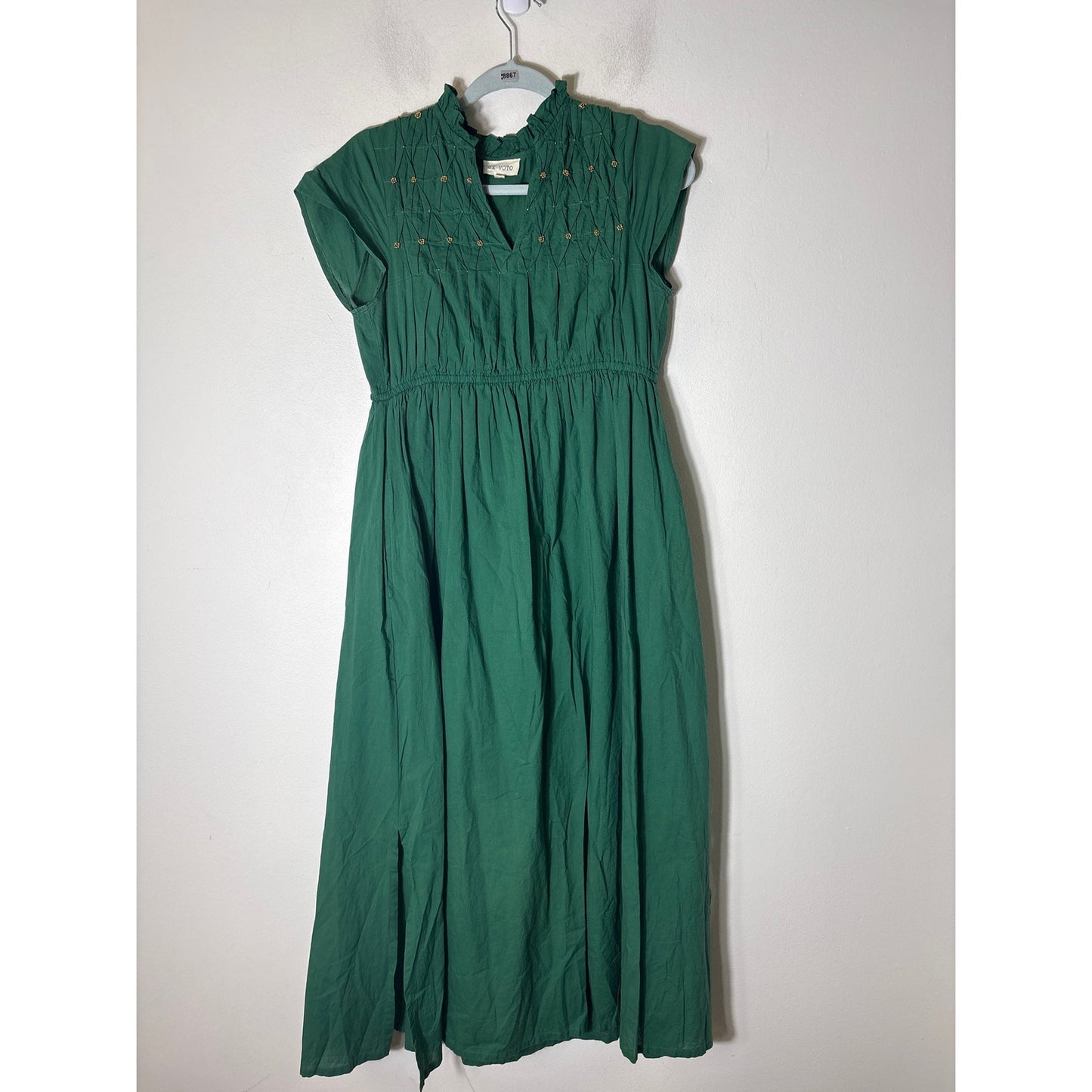 Ex Voto Darker Green Cap Sleeve Cotton Maxi Dress Sz XS