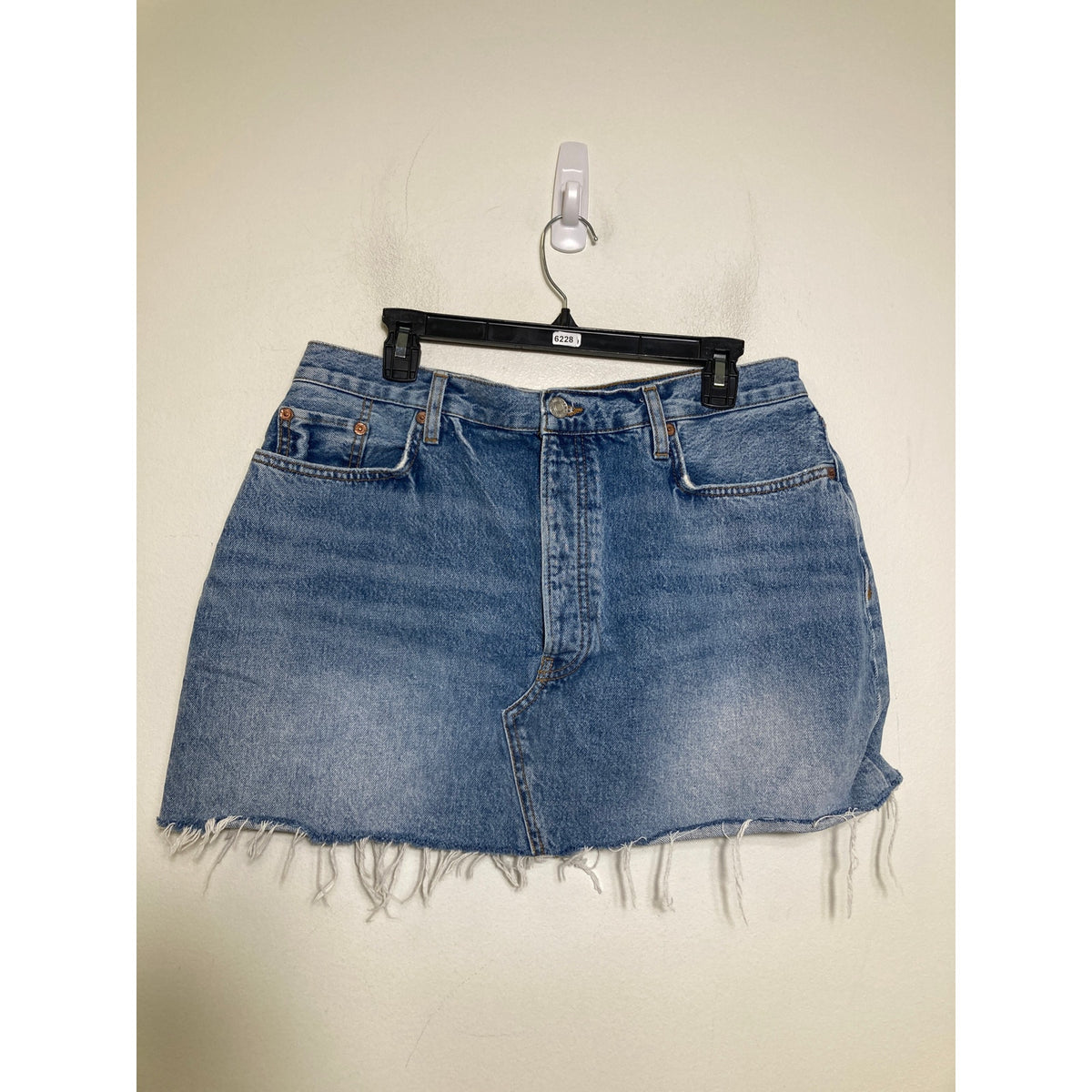 Re/DONE Blue Jean Denim Cut Off Mini Skirt Sz 32