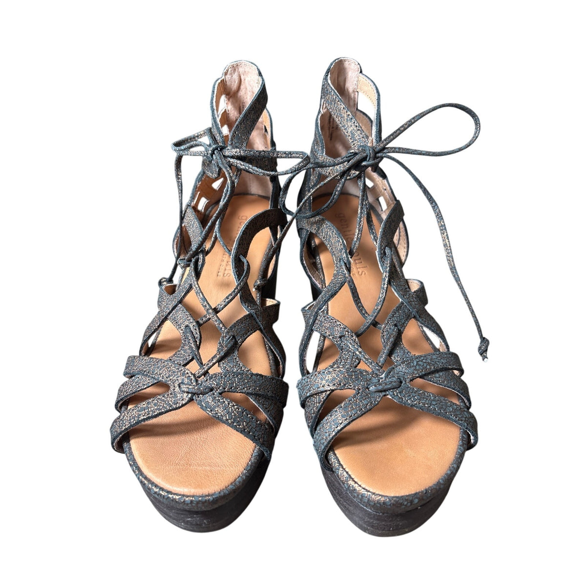 Gentle Souls Black Copper Metallic Wedge Sz 8