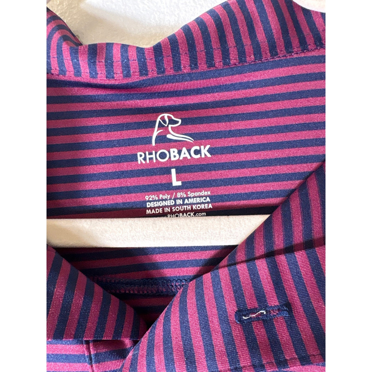 Rhoback Red and Navy Strip Polo Shirt Sz L