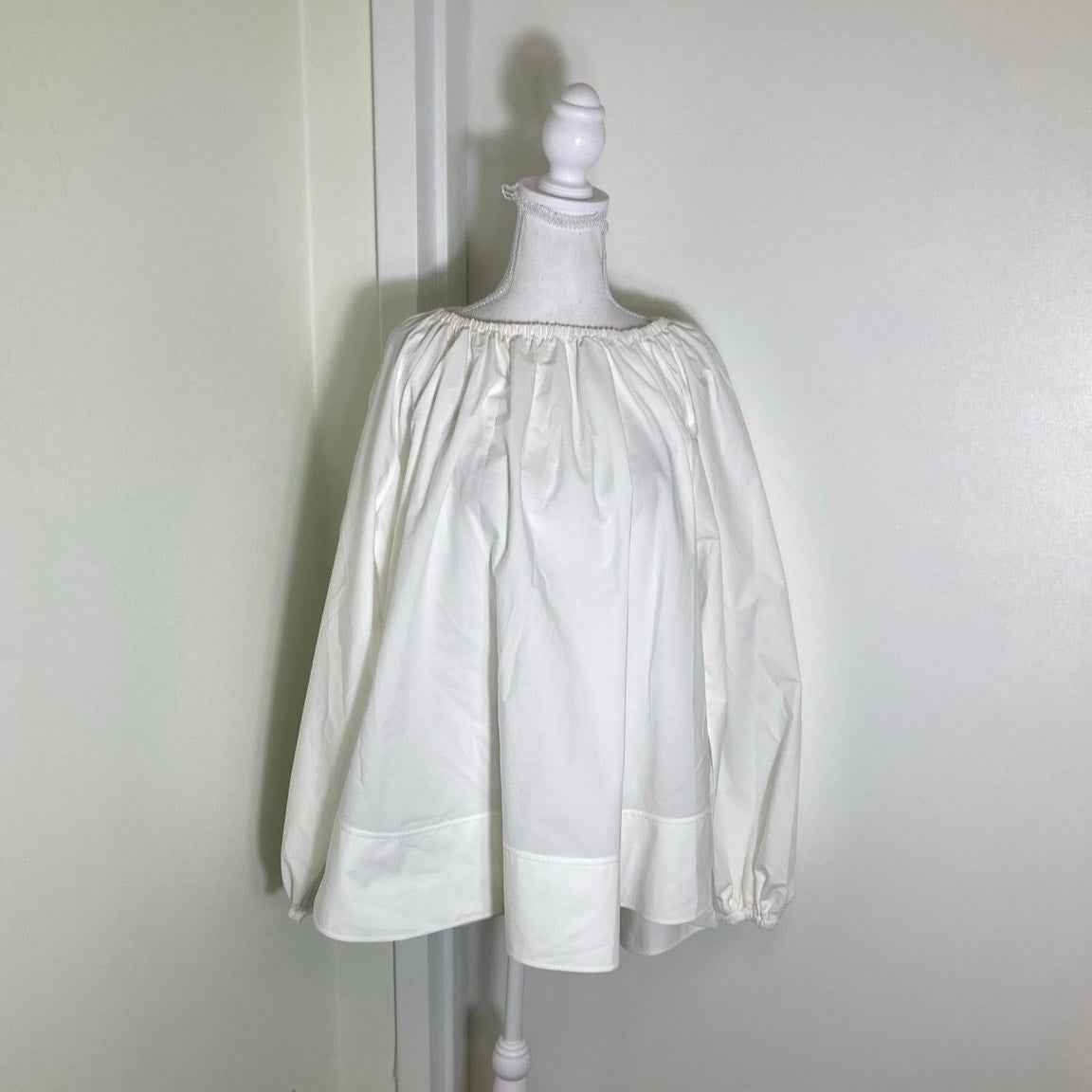 COS White Cotton Long Sleeve Tunic with Elastic Collar and Cuffs Sz 4
