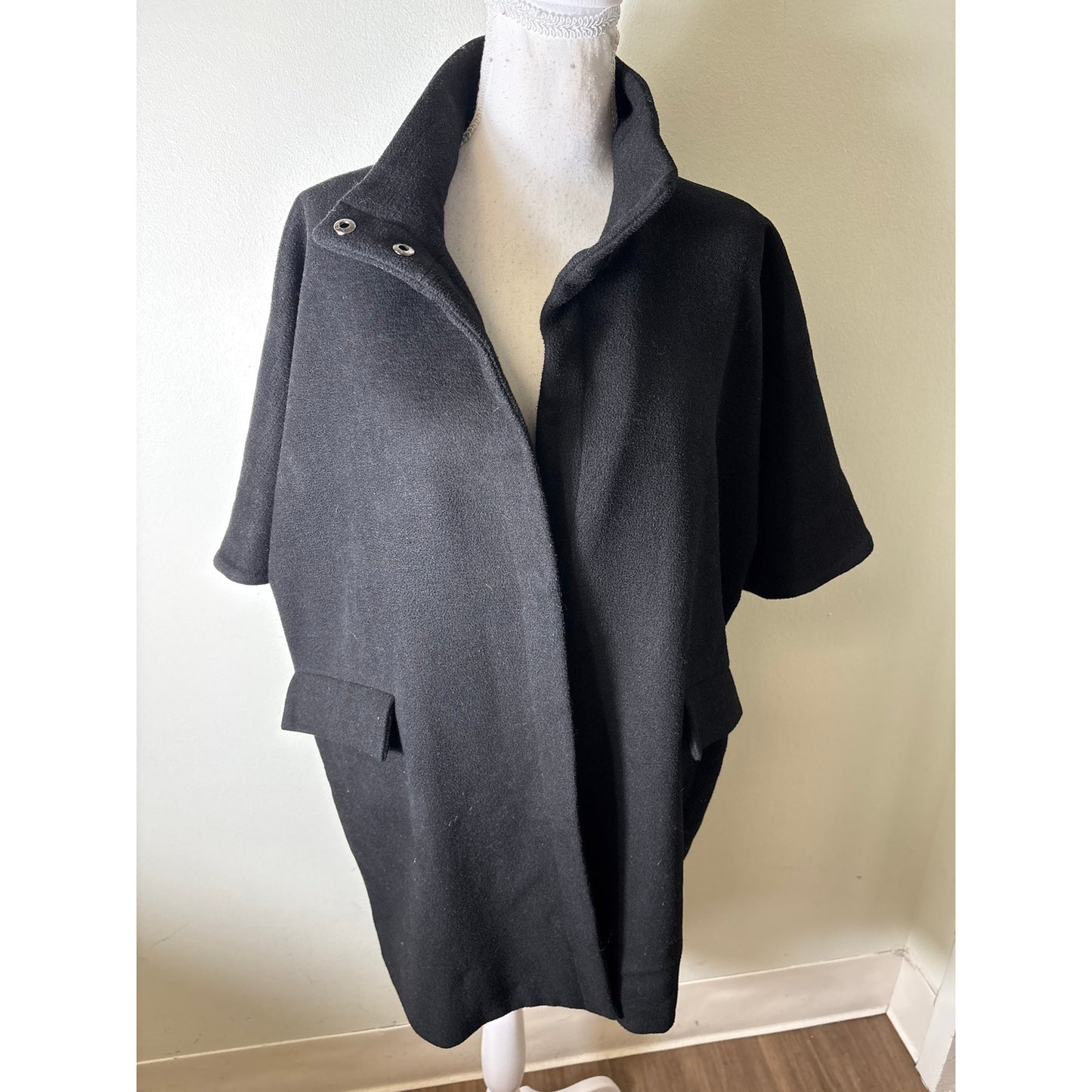 Emerson Fry Black Short Sleeve Wool Coat Sz S