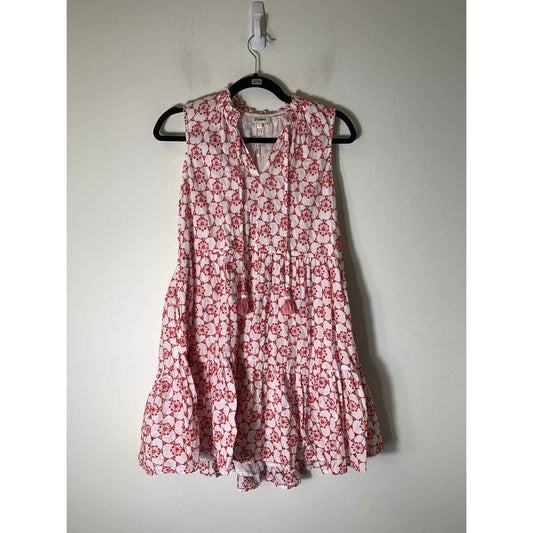 Tolani Red White Print Flutter Sleeve Cotton Mini Dress Sz S