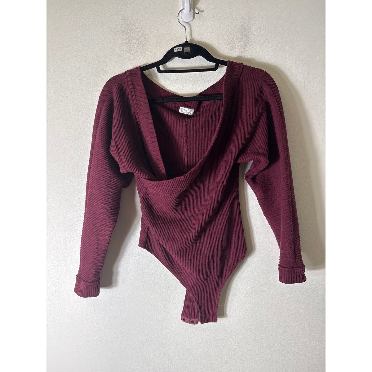Free People Merlot Waffle Knit Body Suit Sz S