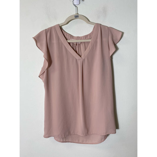 Philosophy Dusty Pink V-Neck Flutter Sleeve Blouse Sz XS