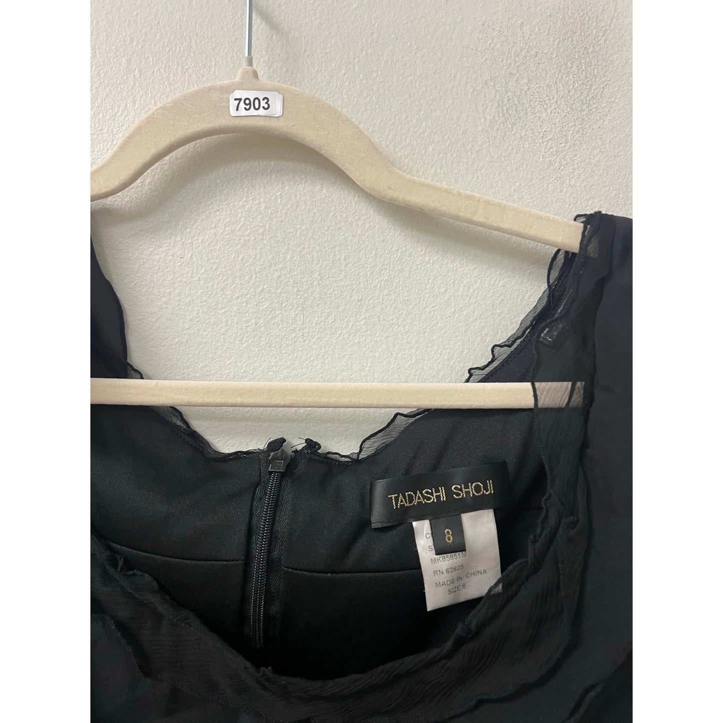 Tadashi Shoji Black Ruffled Mini Dress Sz 8