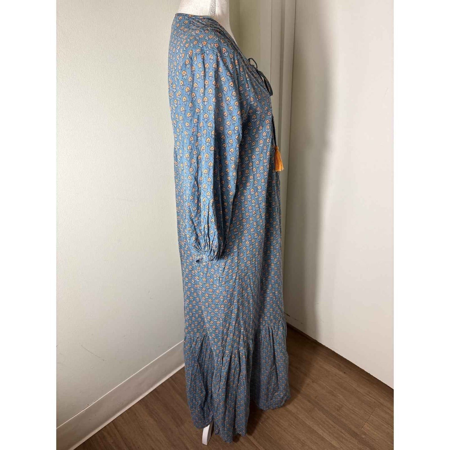 Sunshine Tienda Blue Long Sleeve Cotton Maxi Dress Sz S
