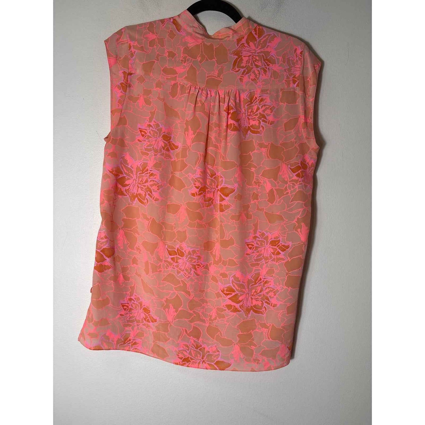 Rebecca Taylor Orange Sleeveless Silk Button Up Top Sz 6